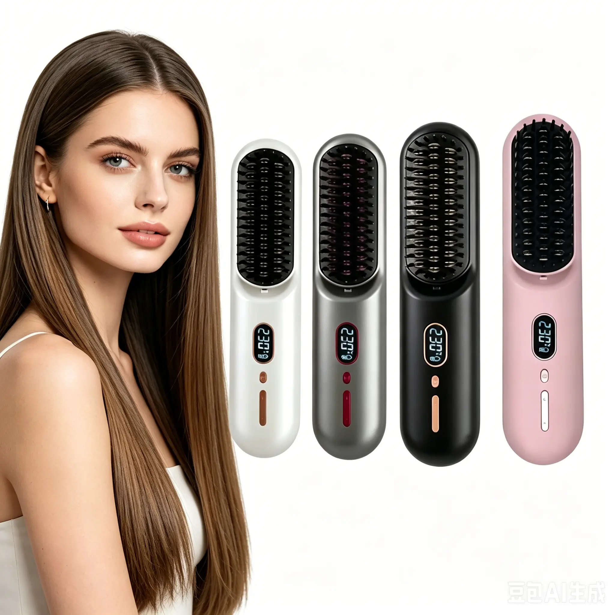 Multifunctional Cordless Negative Ion Straightening Brush - 20M Ions, Rechargeable LCD Temp Control, Anti-Scalding, Fast Heating, USB Type-C Cable, Auto-Sleep, Lightweight Smoothing Straightener for Salon, Travel, Straightening Curly Hair