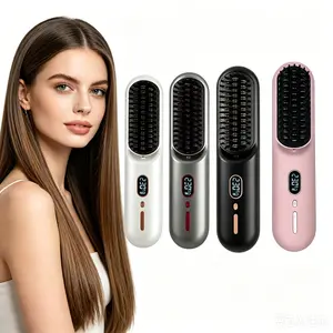 Lightweight Cordless Negative Ion Hair Straightener Brush, Rechargeable with LCD Display Temperature Control, Anti-Scalding, 20M Ions, Fast Heating for Home & Travel Styling