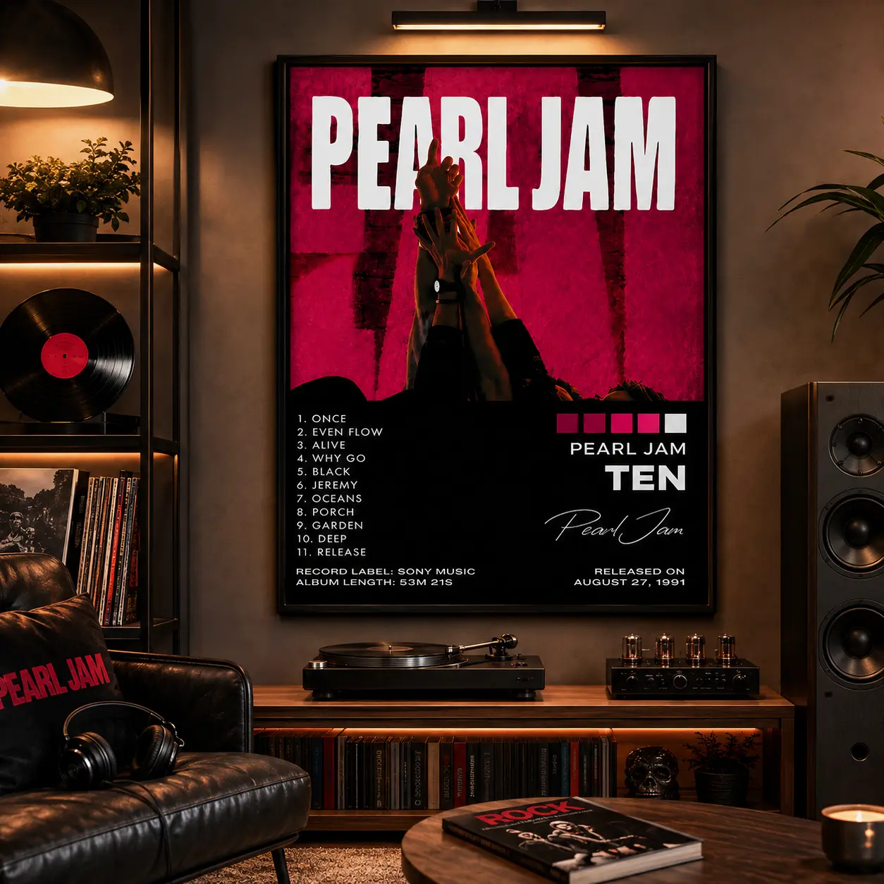 Pearl Jam - 10 Album Cover Poster, Retro Grunge Rock Band Canvas Wall Art Print, Vintage Music Themed Home Decor Gift for Music Lovers