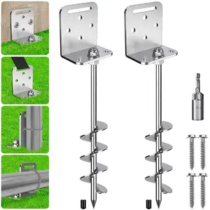 18" Heavy Duty Ground Anchors Drill-Driven Spiral Screw-in Shed Anchor with Universal L-Bracket, Rust-Proof Steel Earth Anchor Kit for Trampoline, Swing Set, Mobile Home, Fence and Outdoor Canopy