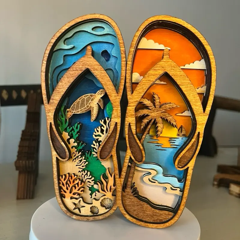 Wooden decor flipflops handcrafted
