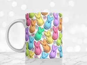 Easter Inflated Bunny Mug, 11oz & 15oz, Vibrant Rabbit Mug, Colorful Easter - Pastel Spring Design – Ceramic Coffee Cup Gift