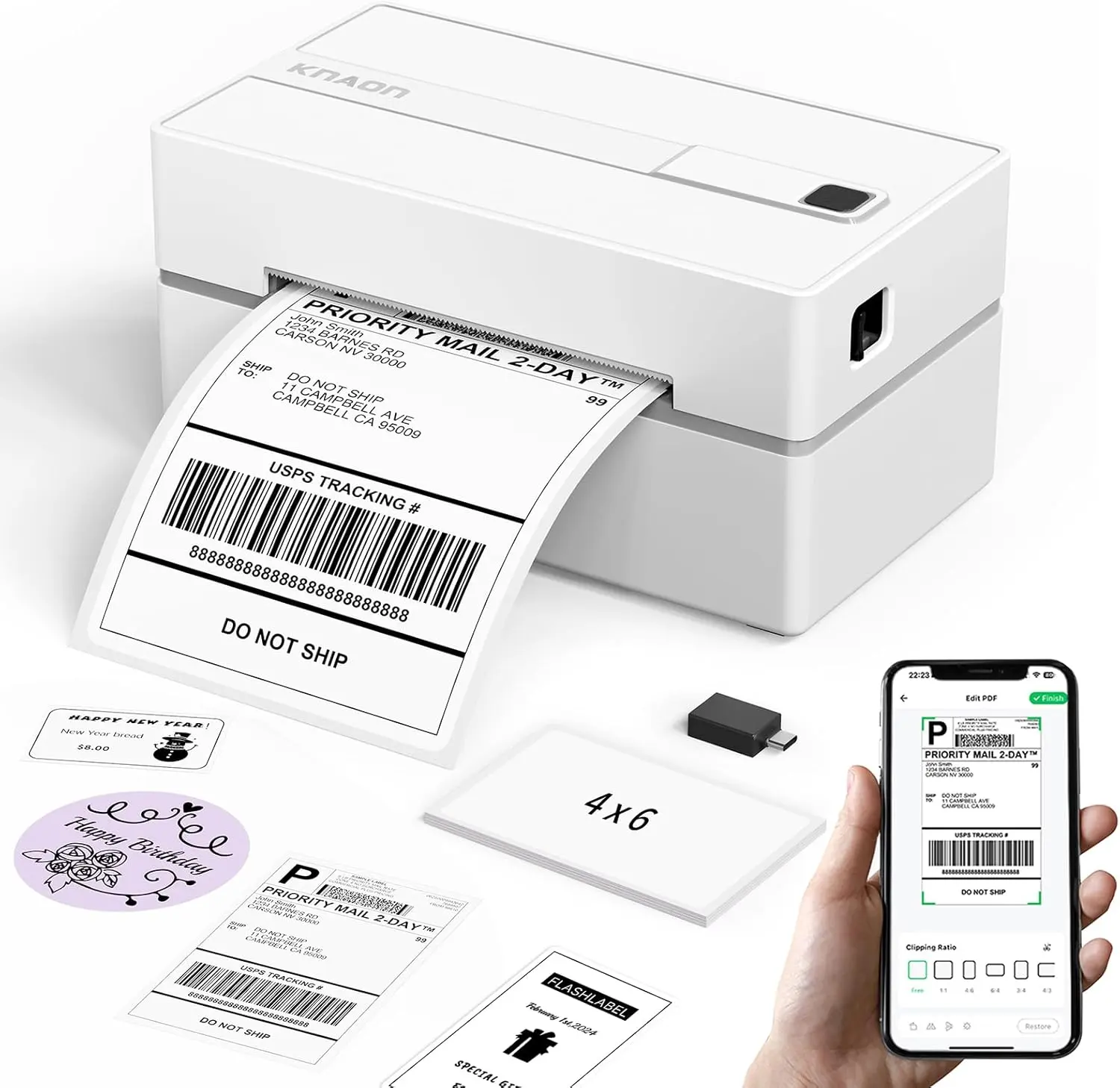 Bluetooth Thermal Shipping Label Printer, Portable 4x6 Wireless Address Label Maker Compatible with iPhone Android Windows and Mac for Small Business, Online Orders, Shipping Labels, Etsy Shopify USPS eBay Amazon and Home Office