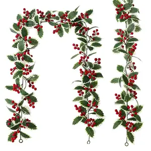 2counts Christmas Decorative Artificial Vine Garland with Berries, Festive Home Decoration, Realistic Faux Christmas Vine Strip，Christmas balcony, fireplace, door frame, table decoration with simulated plants