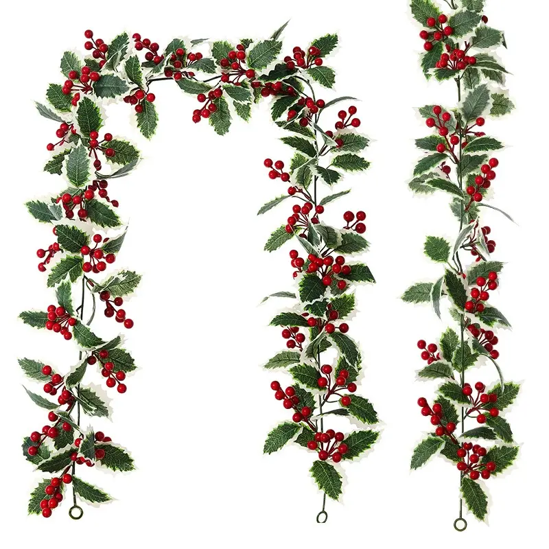 2counts Christmas Decorative Artificial Vine Garland with Berries, Festive Home Decoration, Realistic Faux Christmas Vine Strip，Christmas balcony, fireplace, door frame, table decoration with simulated plants