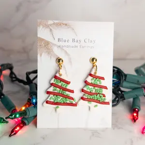 Handmade Christmas Cake Earrings, Blue Bay Clay