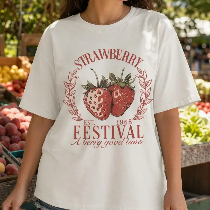 Vintage Strawberry Festival Shirt Women Plus Size Retro Graphic Tee Summer Top