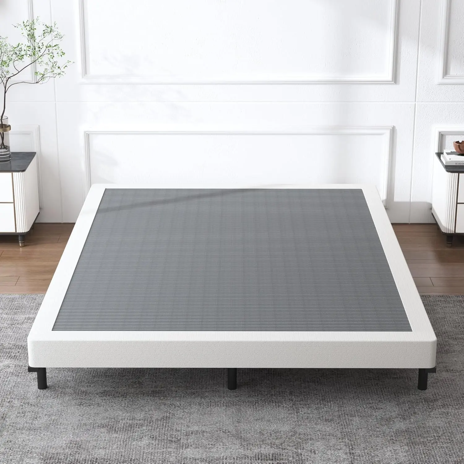 Full Size 5-in Low Profile Metal Box Spring, Synthetic Fabric Cover Set, 3000 lbs Heavy Duty Mattress Foundation, Anti-Slip, Noise-Free, Assembly Required