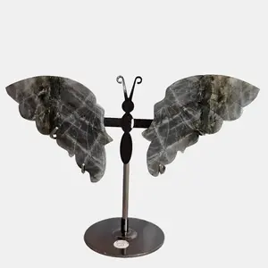 Labradorite Crystal Butterfly Wings with Stand 5 Inch Natural Stone Decor for Spiritual Transformation and Mystical Awakening Healing Properties Enhance Intuition and Psychic Abilities