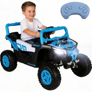 12V 2-Seater Electric UTV Buggy Ride-On ATV Car for Kids, Remote Control, Spring Suspension, Bluetooth Music, LED Lights, Battery-Powered Toy Gift for Boys & Girls (Ages 1-3, BLUE-CAR)