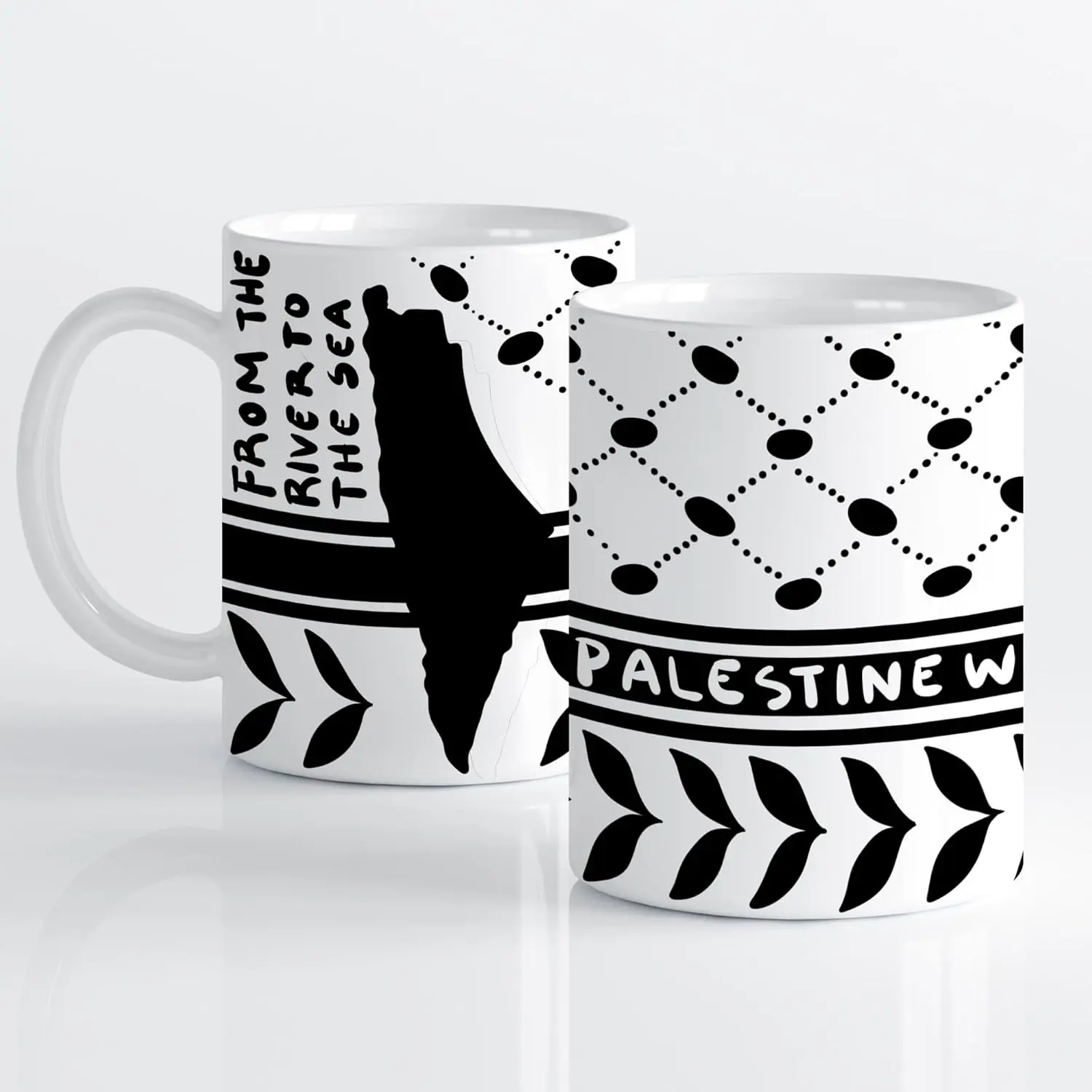Palestine Resistance Mug, From the River to the Sea Ceramic Cup, a Gift for Freedom Lovers, Friends, Traditional Embroidery Motifs