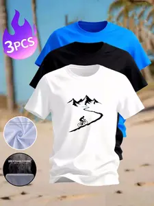 3-Piece Men's Cool Mountain Bike Graphic Tees | Cycling & Hiking Print Quick Dry Shirts, Casual Outdoor Tops for Adventure & Daily Wear