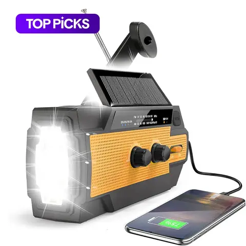 Solar Powered Emergency Hand Crank Radio, Solar Radios And Crank Emergency Radios, Portable Survival Radio, 4000mAh Solar Hand Crank Portable FM/AM Weather Radio with Flashlight, Cell Phone Charger, and SOS Alarm #TOP PICKS