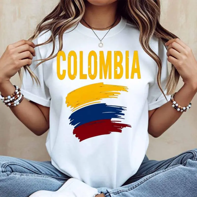 Colombia Flag Print T Shirt Women Casual Short Sleeve Top Fashion Graphic Tee Unisex Streetwear Style