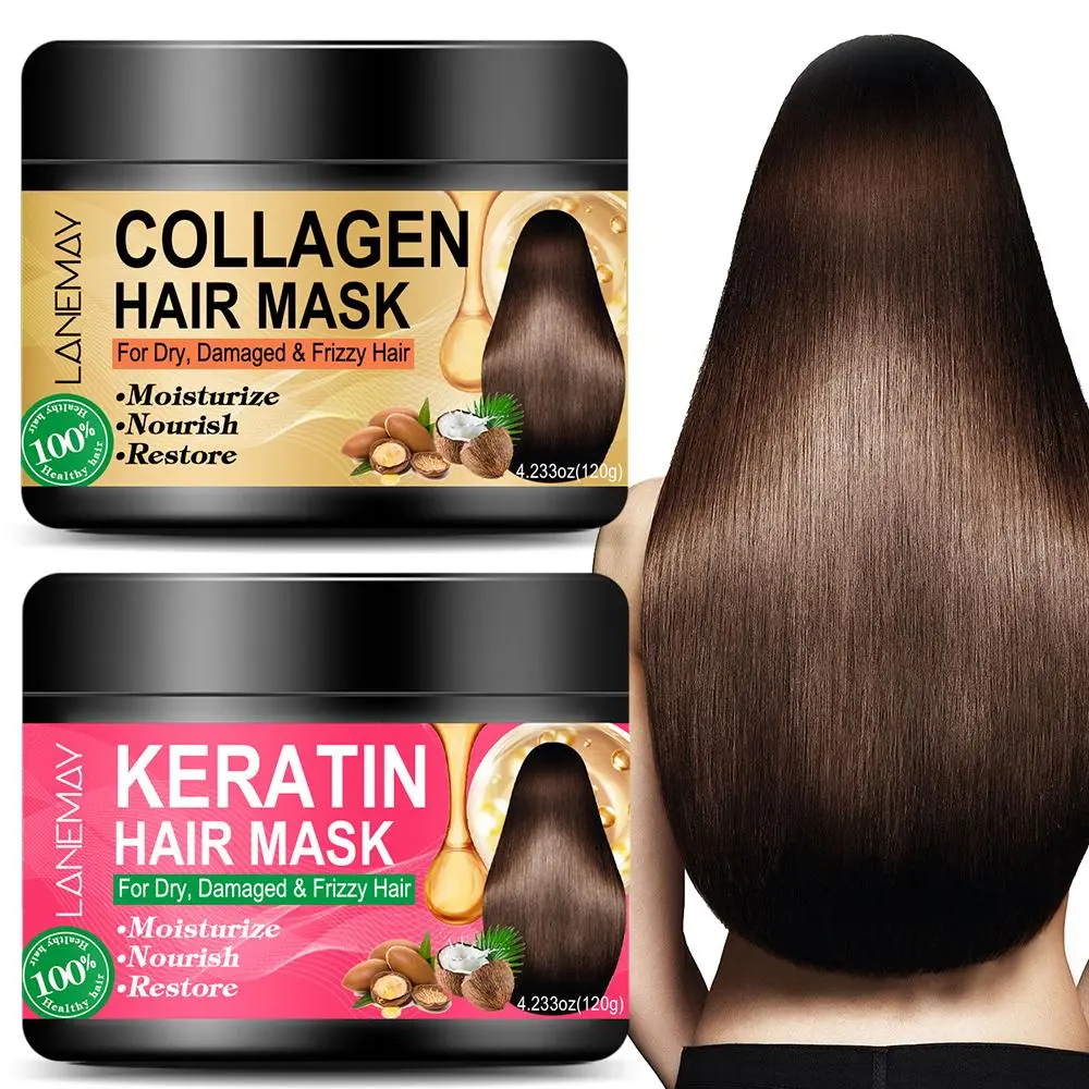 Collagen Hair Mask & Keratin Hair Treatment Mask for Damaged Hair, Repair Deep Conditioner for Dry Hair, Hair Repair Formula, Lightweight Frizz Control, Vitamin E Hydrating Hair Mask with Argan Oil and Jojoba for All Hair Types 2 Pack
