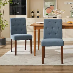 Garvee 2-piece Set Dining Chairs Upholstered Parsons Chair with Wooden Legs and Padded Seat, Modern Fabric Side Chairs for Dining Room, Kitchen, Farmhouse, Hotel, Blue