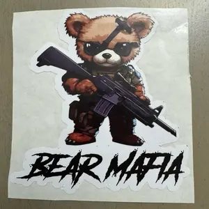 Bear Mafia Sticker - Bear Character with Gun, White Eyes, and Casual Design, Ideal for Personalization and Collecting