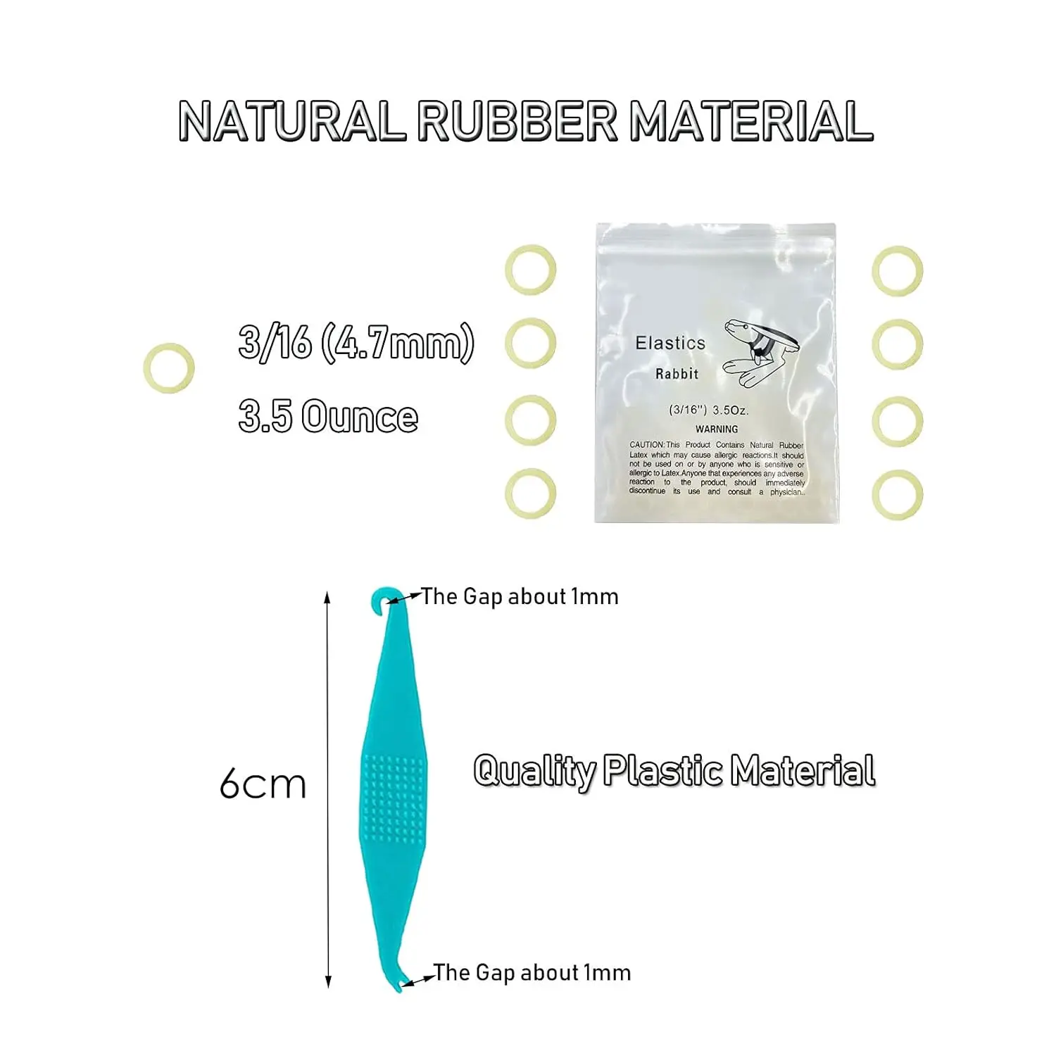 3/16 Inch Orthodontic Elastic Rubber Bands, 500 Pack Medium 3.5 Ounce Rubberbands Dreadlocks Hair Braids Fix Tooth Gap, 5 Pack Free Elastic Placer for Braces