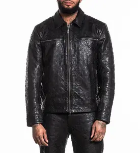 Affliction Men's Faux Leather Jacket Quilted Cross