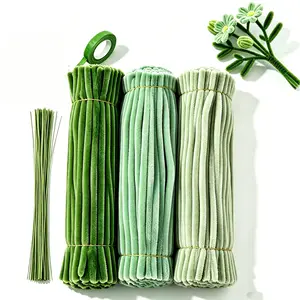 321  pipe cleaner craft set, pipe cleaner flower bouquet making set, boxed in 3 different colors; DIY flower making kit (including floral wire, gardening tape) (green set)