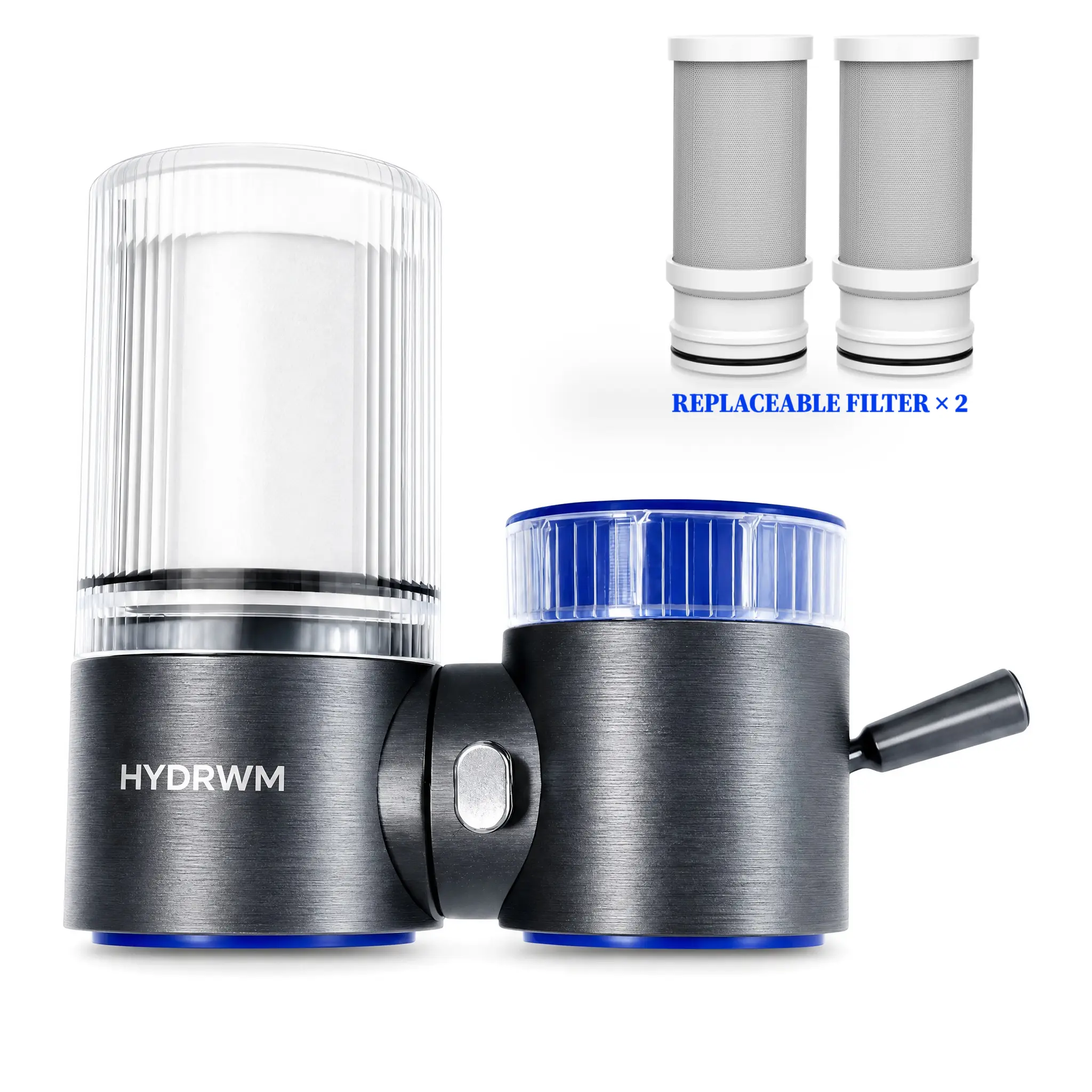 Vertical Faucet-Mount Water Filtration System, Chlorine & Lead-Reducing Filter, Easy Installation, 400-Gallon Capacity, Compatible with External Aerators, 360 Rotation, Modern Blue