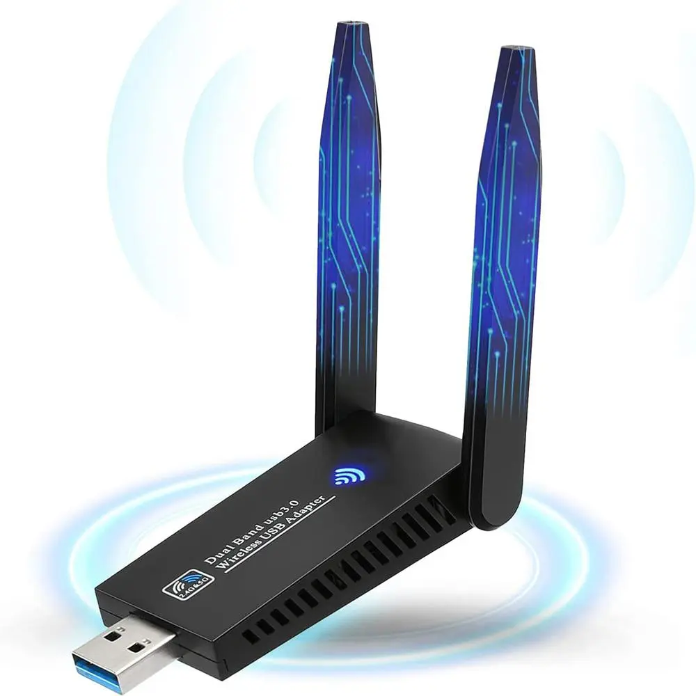 1300Mbps USB 3.0 Wireless Network Card, Dual Band USB 3.0 WiFi Wireless Network Dongle with 5dBi Dual Enhanced Antenna, Network Card for PC Laptop Desktop Wireless Adapter Dongle