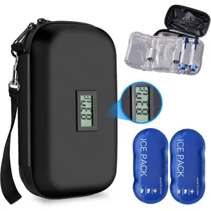 24h Insulin Cooler Travel Case TSA Approved - Medication Diabetic Cooler with Thermometer Temperature Display | Refrigerated Medicine Organizer Bag with 2 Ice Packs for Travel