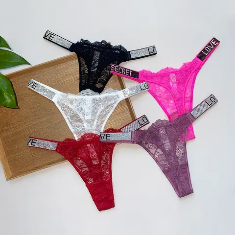Women's Sexy Trim Lace Thong Panties 3pcs(Multicolor) Set - Rhinestones Trim, Ultra-Thin Sheer, Lightweight, Pure Cotton Gusset, Smooth Hidden Fit, Breathable, Soft Underwear, Ideal Boyfriend Gift