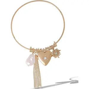 Tassel and Heart Charm Bangle Bracelet for Women, -Tone Charm Bracelet
