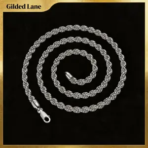 925  Silver Rope Chain Lobster Clasp 3mm silver plated Chain for Men Women Silver Necklace Chain 20/24 Inches， Rope Chain Twist Necklace Wedding Engagement Jewelry