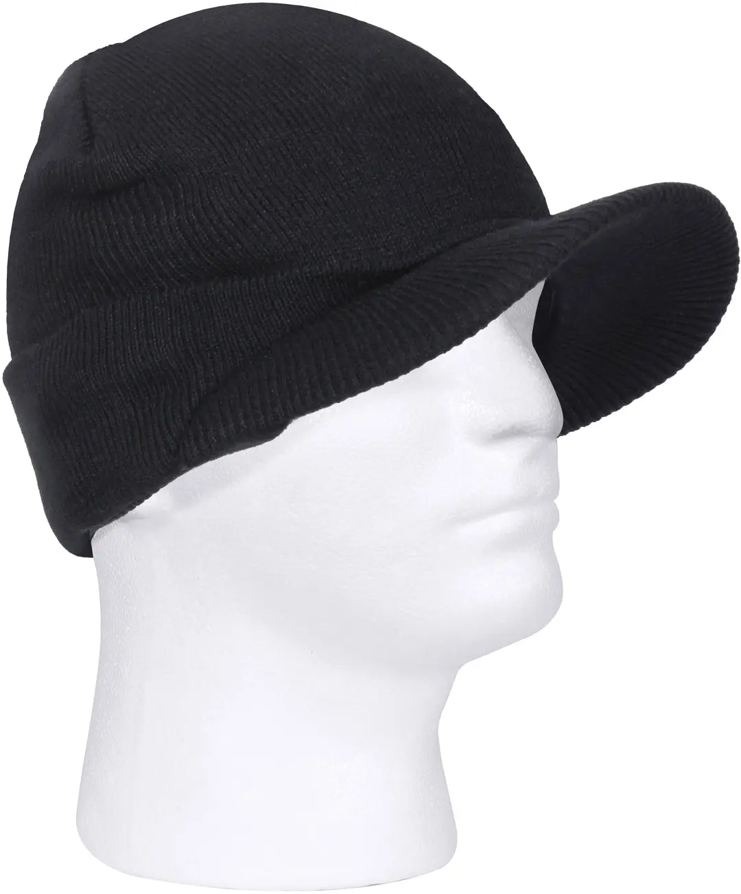 Unisex Basic Quality Brimmed Visor Hat - 100% Acrylic Solid Black, Double-Layered Visor, Military Look, Warm Winter Cap with Full Ear Coverage, One Size Fits Most for Cold Weather, Hats for Women