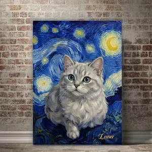 Hand-designed custom pet oil paintings by artists - customizable pet portraits, famous painting backgrounds, surrounding frame canvas home decoration wall art, durable and colorfast, anniversary, birthday, gift, upload photos for customization