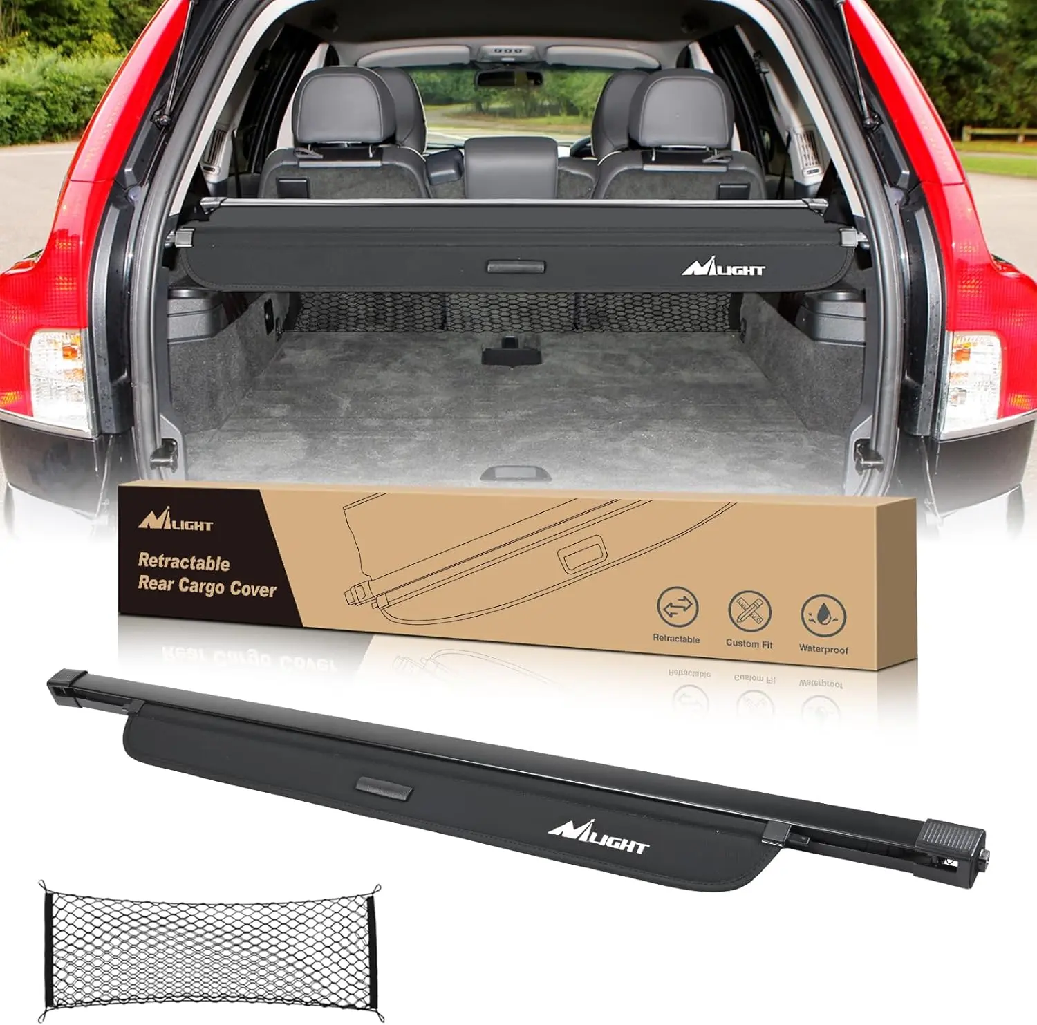 Nilight Retractable Trunk Cargo Cover with Storage Net for Volvo XC90 2003-2014, Rear Security Shade Vehicle Accessory, Superior Durability Car Accessory, Car Accessories