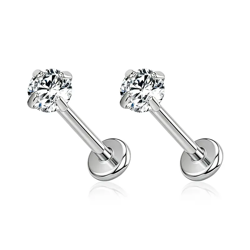 16G Titanium Threadless Nose Stud CZ Flat Back Push-In Nose Piercing Stud Hypoallergenic Body Piercing Jewelry for Women Silver Gold Sparkly Super Elastic Orthodontic Wire lip unisex dangle versatile daith cartilage accessory insertion cuff Set pack p len