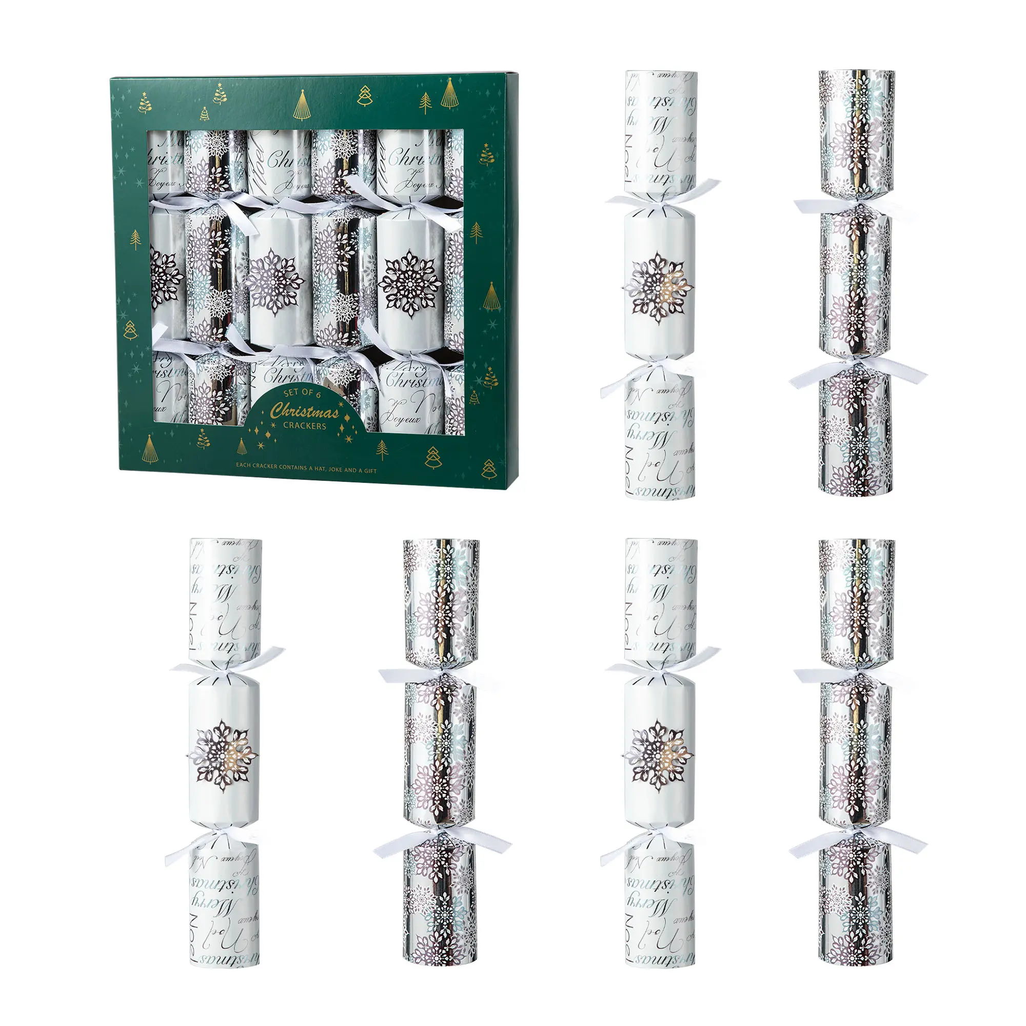 Glitzhome 6PK 2''D X 12.00''H Christmas Snowflake Party Cracker