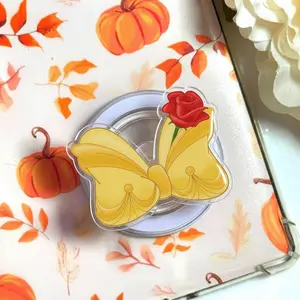 Yellow Silk Gown & Red Rose Phone Grip - Enchanted Garden Princess Theme Accessory - Fairy Tale Wedding Aesthetic - Acrylic Phone Kickstand - Romantic Ballroom Dress Phone Grip