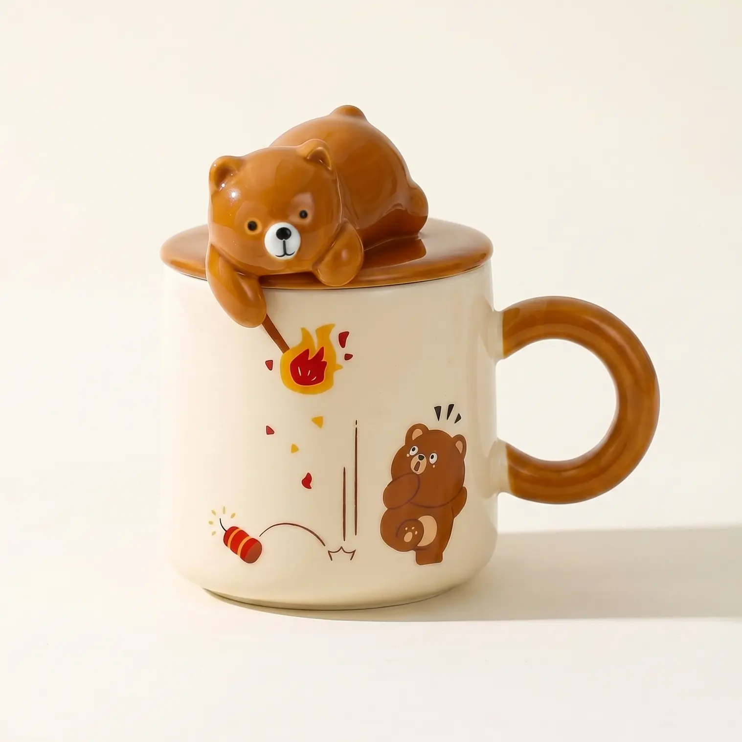 Papa Bear Ceramic Artistic Character Art Mug - 13oz Large Size Drinkware with Expressive Art, Kitchenware Coffee Cup