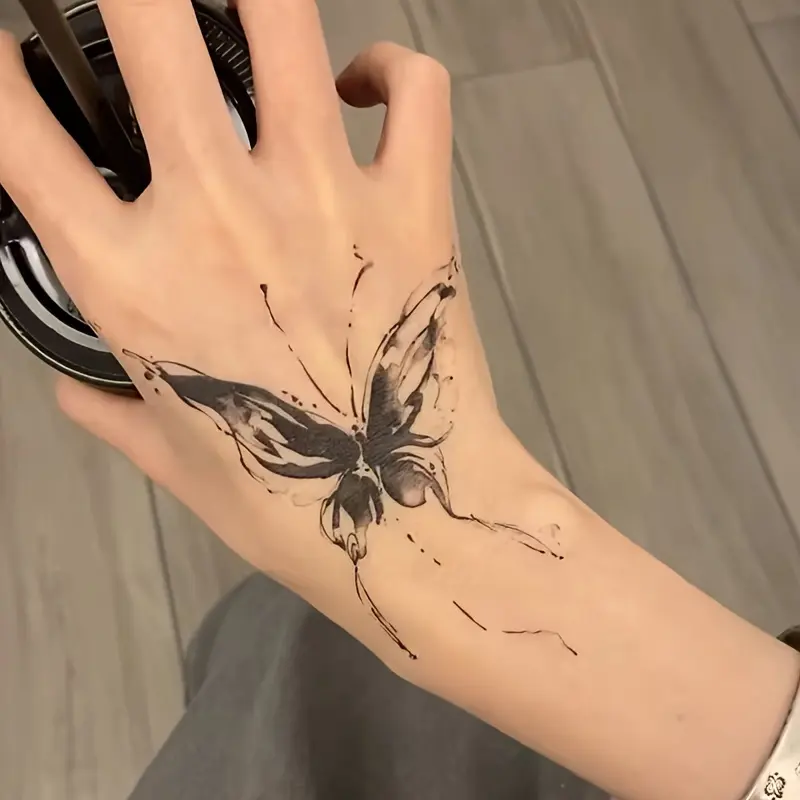 6 Large Herbal Tattoo Stickers, Containing 1 One Butterfly Elements 5 Random Styles, Lasting 7-15 Days, Waterproof and Anti-Friction, Realistic Effect, Suitable for People Who Don't Want Tattoo Pain Henna Designs Henna Stencil