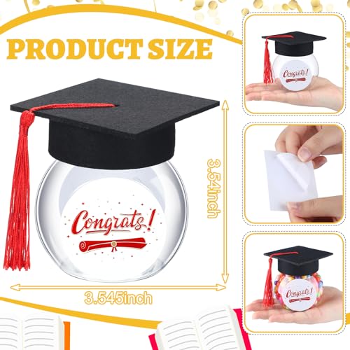 12/24 Pcs Class of 2026 Graduation Cap Candy Jars Set for Student- Multiple Colors, 8oz Graduation Party Decorations Gifts for School Party Guests