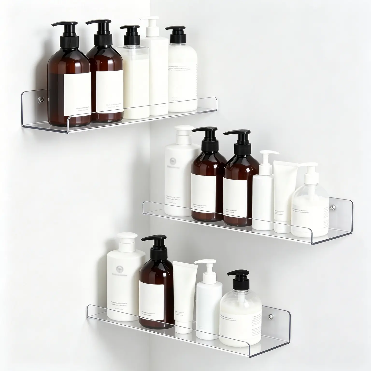 Floating Shelves for Bathroom, Acrylic Wall Organizer for Perfume, Makeup, Figures, Nail Polish, Photo, Book, 15" Decor Display Rack for Nursery, Living Room, Bedroom, Kitchen, Clear