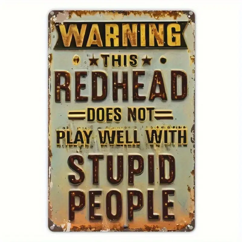 Vintage Redhead Humor Warning Metal Sign - UV Printed, Lightweight Durable Signage, Indoor/Outdoor Wall Hanging Plaque with English Text, Funny Bedroom Home Decor Products