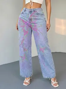 Jeanius Women High Waisted Mid-Stretch Wide Leg Jeans! Cute bedazzled Jeans Vibe, Loosefit Style & Still Cool Appeal—Fits Casual/Stuns with Sneakers/Heels, Slims Waist, Flatters All Bodies. Soft Durable Denim, Perfect for Daily Wear! Bottom Bre