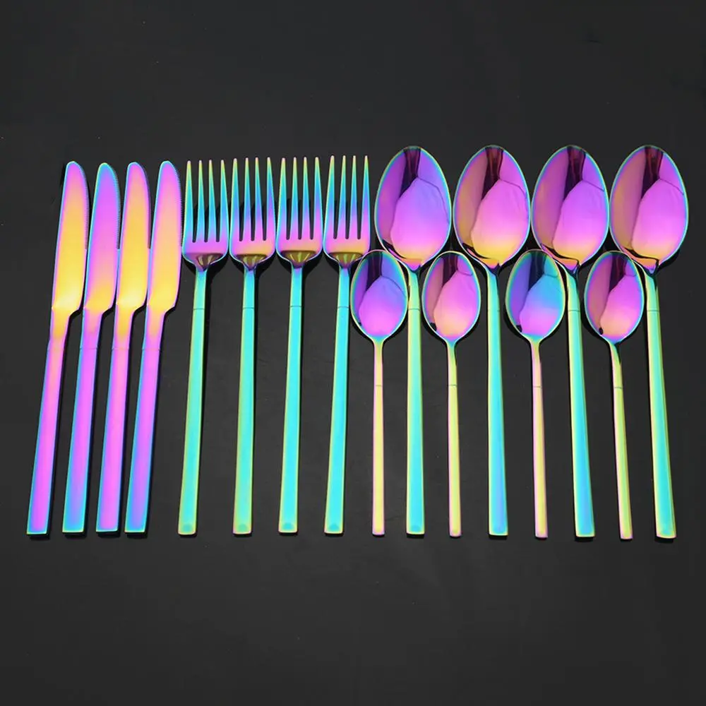16-Piece Stainless Steel Kitchen Cutlery Set, Tableware Kit, Utensils, Modern Mirror Polished Knives, Forks, Spoons and Teaspoons, Easy to Clean, Perfect for Family Dinners, Birthdays, Weddings, Camping and Parties