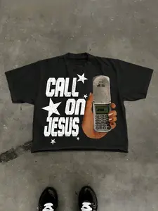 Call On Jesus Retro Phone Graphic Short T-Shirt | #tiktokshopblackfriday Deals | Religious Humor Print Streetwear | Soft Cotton Fitted Casual OOTD | #fallfashion #christmasgiftideas Must-Have | Trendy Faith-Inspired Vintage Tech Top