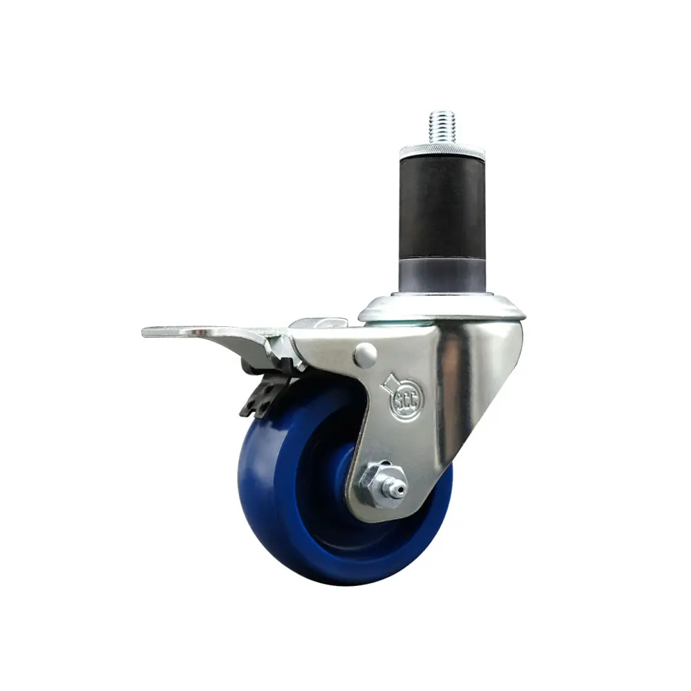 Service Caster SCC-EXTTL20S314-SPUS-158 Heavy Duty Lockable Swivel Caster, 3 in. Blue Solid Polyurethane Wheel, 1.63 in. Expanding Stem, Total Locking Brake, Lockable Wheels, Swivel Wheels