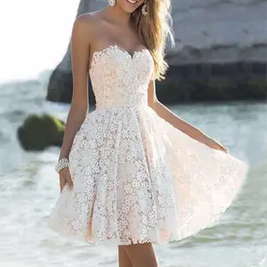 Off Shoulder White Floral Lace Dress Party Wedding Dress For Women Summer Strapless Pleated Skirt High Waist Evening Vestidos Light Womenswear Suits Elegant Casual Breathable Cardigans Coats Cocktail Comfortable Silky Simple