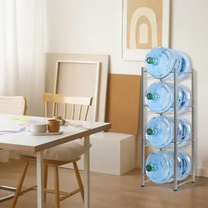 Water Gallon Jug Holder 4 Tiers Heavy Duty Water Bottle Buddy Display Rack Silver Rubber Steel Adjustable Metal Lightweight Organiser Set