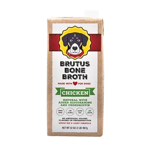 Brutus Bone Broth Chicken for Dogs - All Natural Human Grade Dog Food Topper - Made with Chondroitin Glucosamine & Turmeric - Supports Joint Health & Hydration - Great for Picky Eaters & Dry Food - 32 oz Bottle