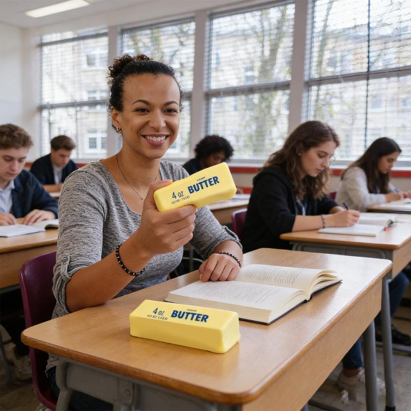 1Pc Squeeze Butter Squishy Toy, PU Material Butter Stick Slow Rising Squeeze Food Fidget Toy for Office School Stress Relief Fidgeting (Light Yellow)