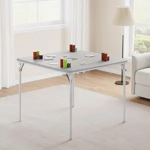 33.6 in Folding Card Table, Portable Square Folding Table with PU Leather Soft Cushion, Heavy Duty Metal, Grey Foldable Table Suitable for Dining Room, Living Room, Office, Camping